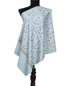 grey embroidery wool stole 0081