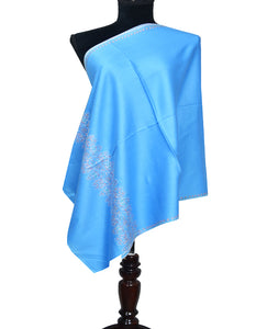 turqouise embroidery wool stole 0099