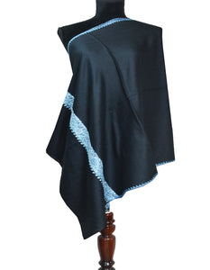 black embroidery wool stole 0151