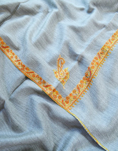 silver grey embroidery wool stole 0260