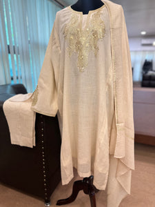 Purepashmina blend pheran set off white