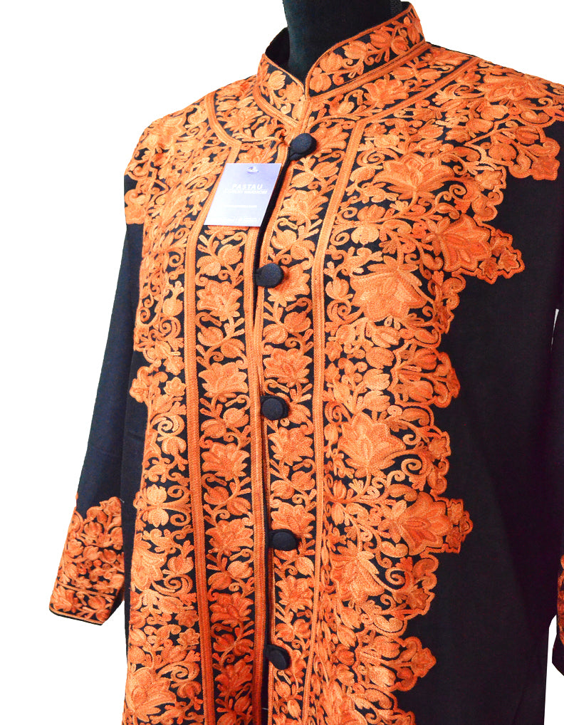 Buy Black Silk Embroidery Kashmiri Tilla Dress Turtle With Velvet Jacket  For Women by Wazir C Online at Aza Fashions.