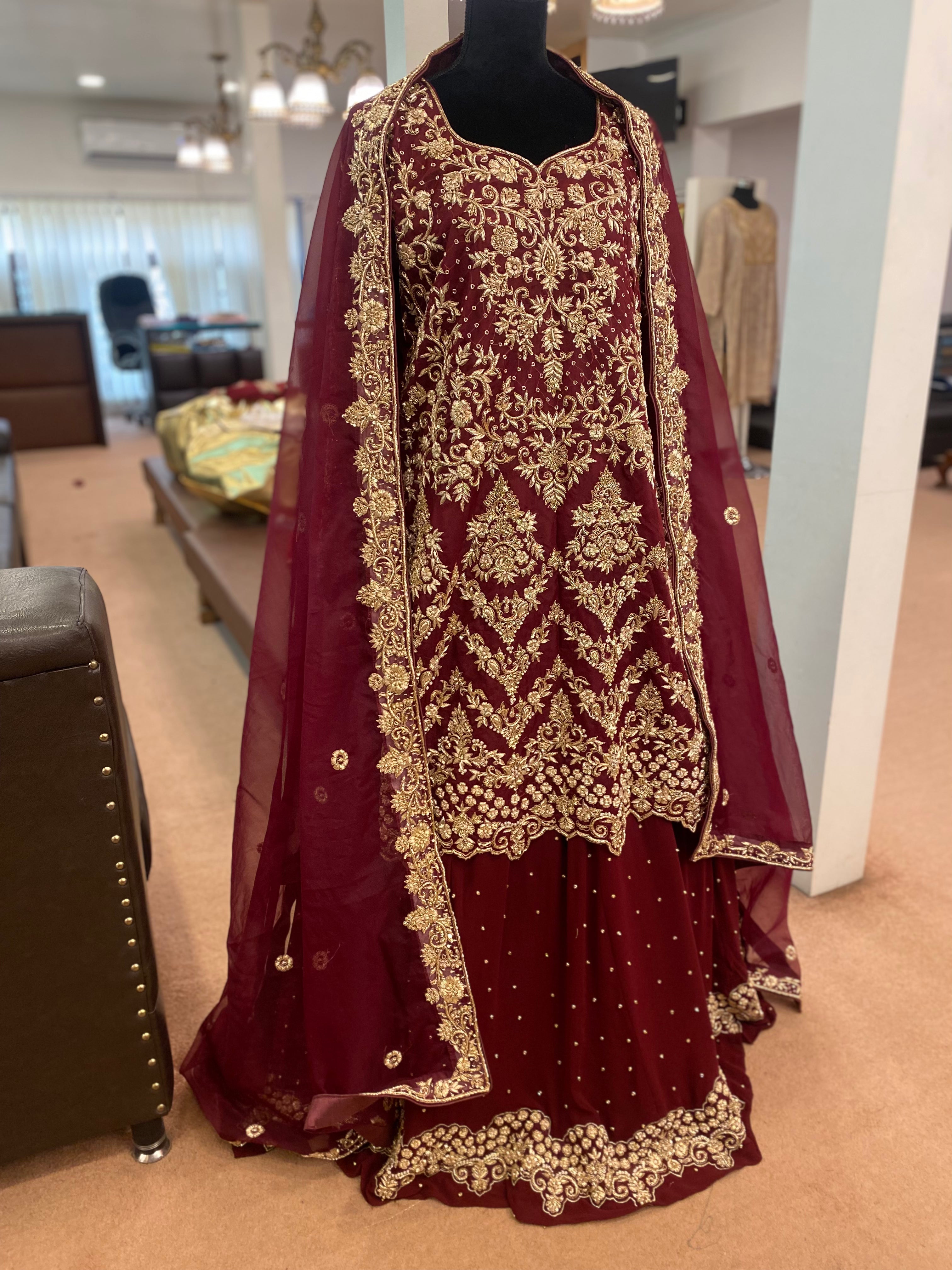 Maroon bridal outlet dress