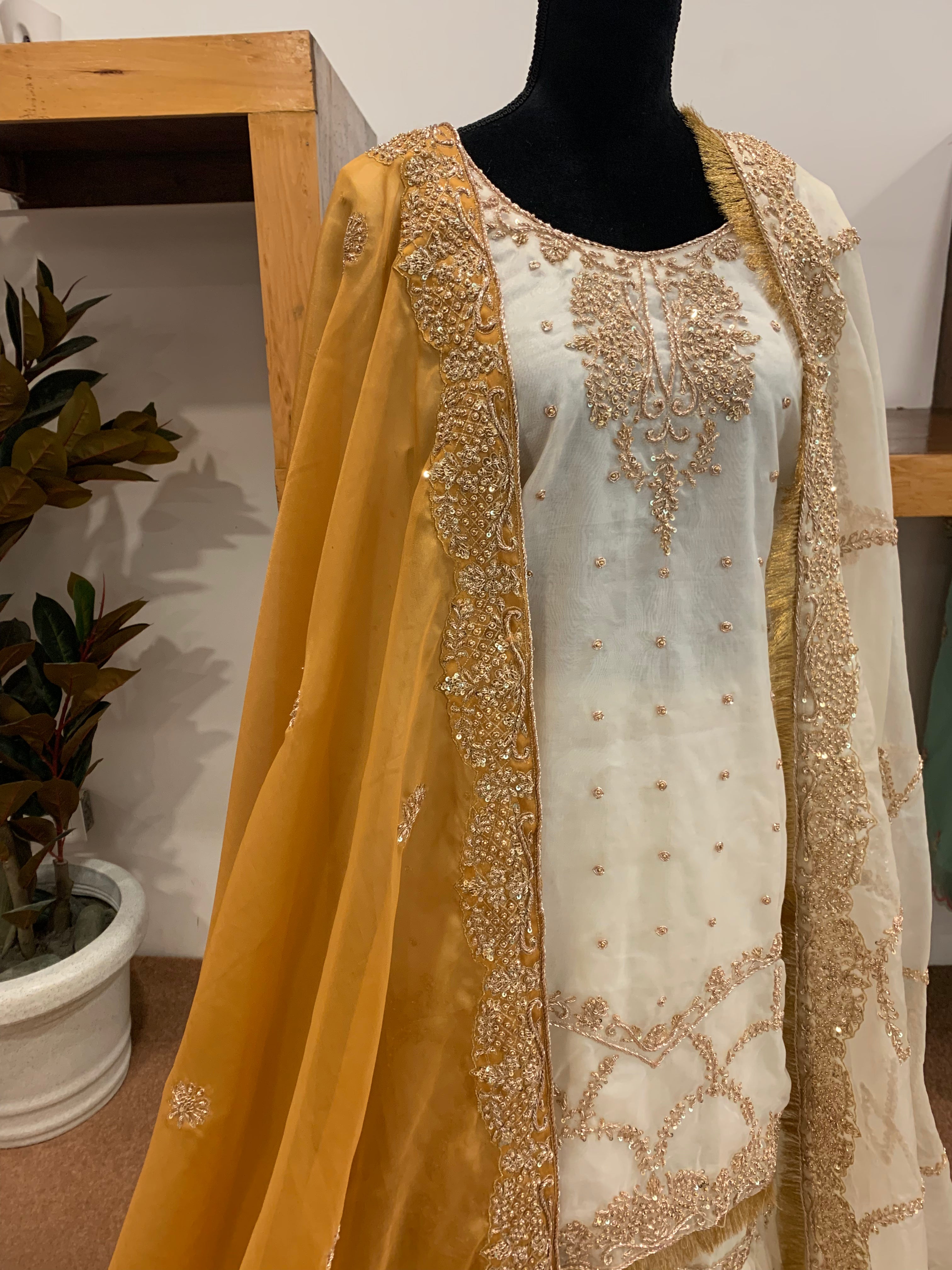 Hand offers embroidered gharara